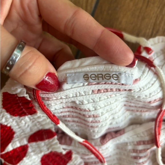 Serge Polka Dot Spagetti Strap Sundress White & Red, S/M - Picture 2 of 2